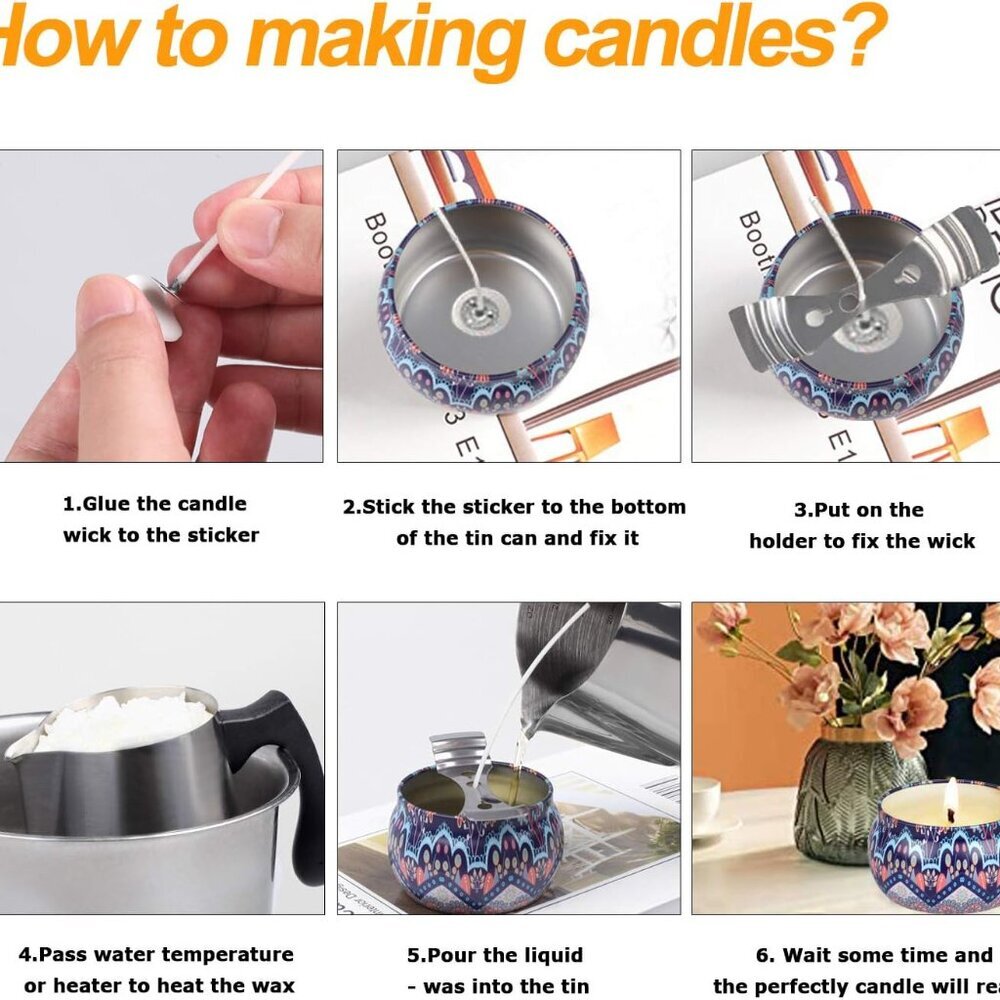 Candle Making Kit - 32oz Pouring Pot, 16oz Soy Wax, Wooden Wick Holders, Candle - Picture 7 of 8